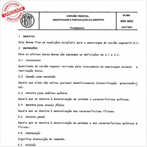 Carvão vegetal - Amostragem e preparação da amostra