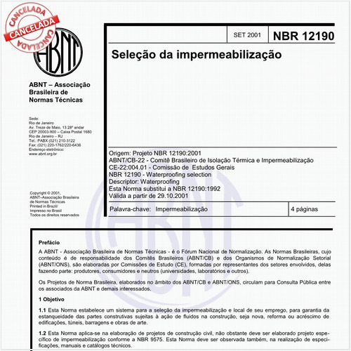 Seleção da impermeabilização