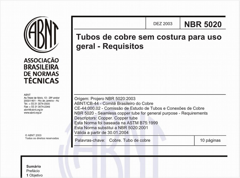 Tubos de cobre sem costura para uso geral - Requisitos