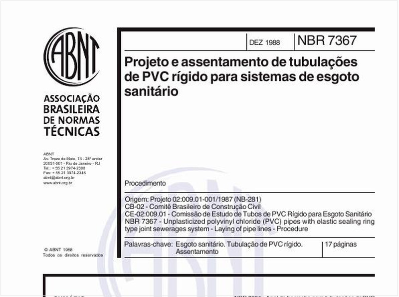 Projeto e assentamento de tubulações de PVC rígido para sistemas de esgoto sanitário
