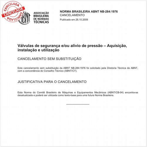 Válvulas de segurança e/ou alívio de pressão - Aquisição, instalação e utilização