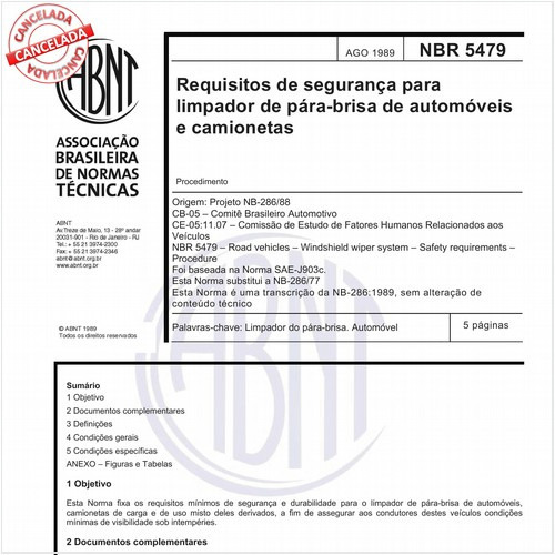 Requisitos de segurança para limpador do pára-brisa de automóveis e camionetas