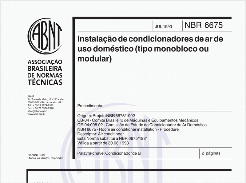 Instalação de condicionadores de ar de uso doméstico (tipo monobloco ou modular)