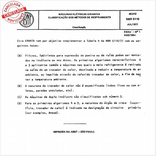 Máquinas elétricas girantes - Classificação dos métodos de resfriamento