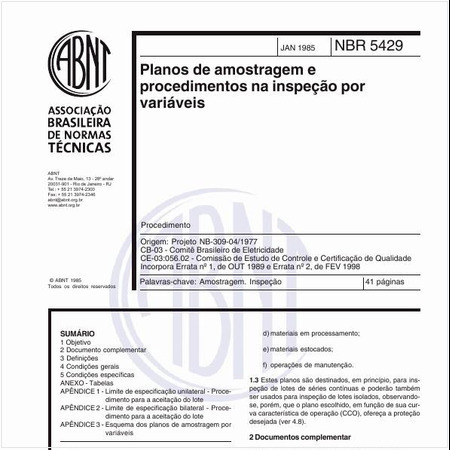 Planos de amostragerm e procedimentos na inspeção por variáveis