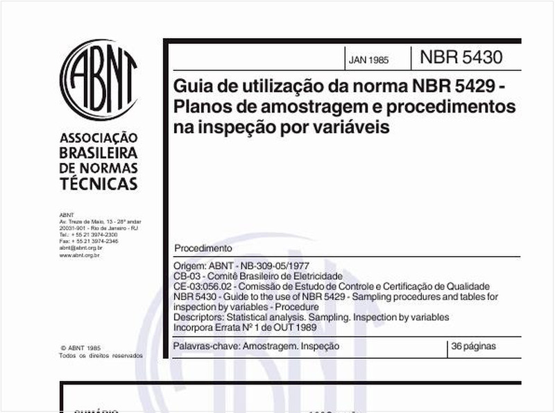 Guia de utilização da norma ABNT/NB 309-04 - Planos de amostragem e procedimentos na inspeção por variáveis.