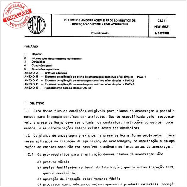 Planos de amostragem e procedimentos de inspeção contínua por atributos