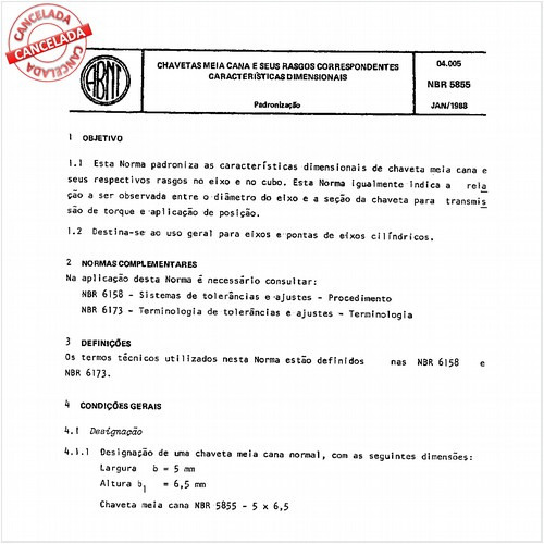 Chavetas meia cana e seus rasgos correspondentes - Características dimensionais
