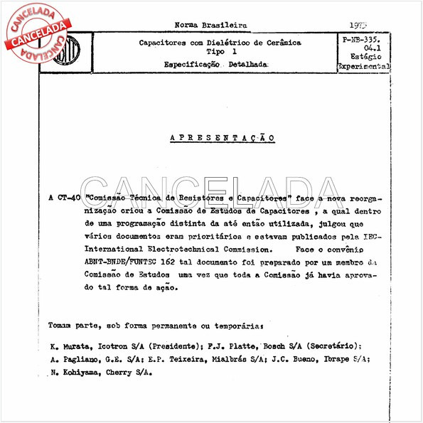 Capacitores com dielétrico de cerâmica tipo 1 - Especificação detalhada