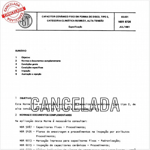 Capacitor cerâmico fixo em forma de disco, tipo 2, categoria climática 55/085/21, alta tensão