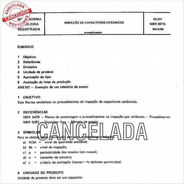 Estabelece os procedimentos de inspeção de capacitores cerâmicos
