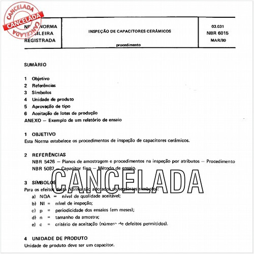 Estabelece os procedimentos de inspeção de capacitores cerâmicos