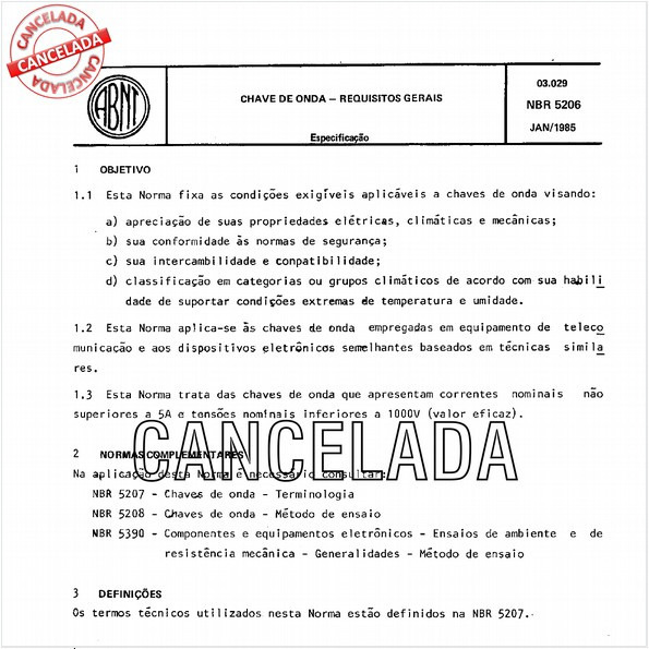 Chaves de onda - Requisitos gerais