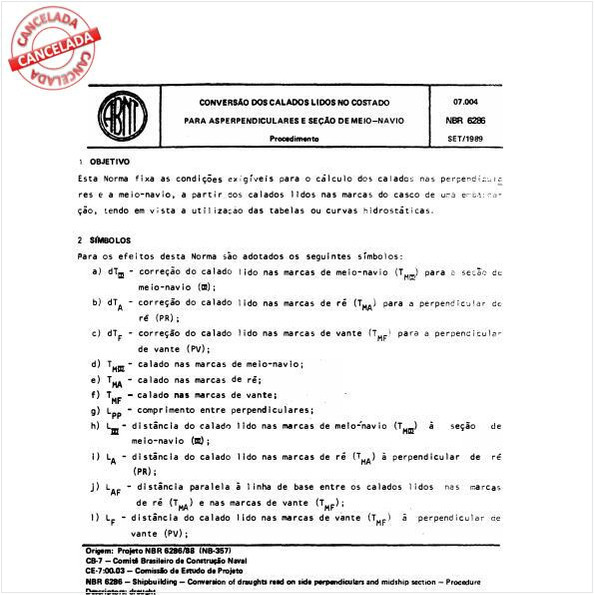 Conversão dos calados lidos no costado para as perpendiculares e seção de meio navio