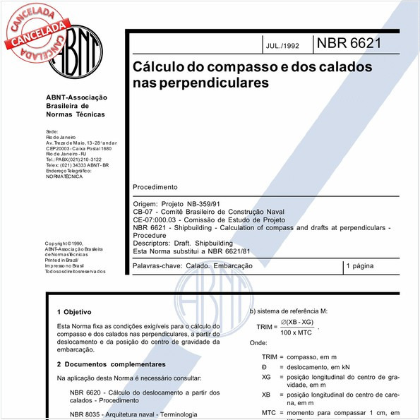 Cálculo do compasso e dos calados nas perpendiculares