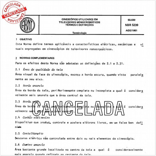 Cinescópios utilizados em televisores monocromáticos - Termos e definições