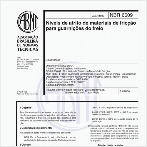 Níveis de atrito de materiais de fricção para guarnições do freio