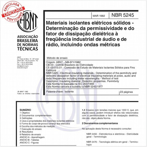 Materiais isolantes elétricos sólidos - Determinação da permissividade e do fator de dissipação dielétrica à freqüência industrial de áudio e de rádio, incluindo ondas métricas