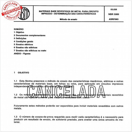 Materiais base revestidos de metal para circuito impresso - Determinação das características