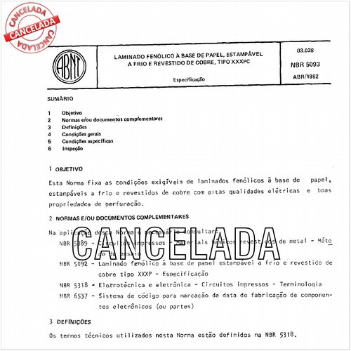 Laminado fenólico a base de papel, estampável a frio e revestido de cobre, tipo XXXPC