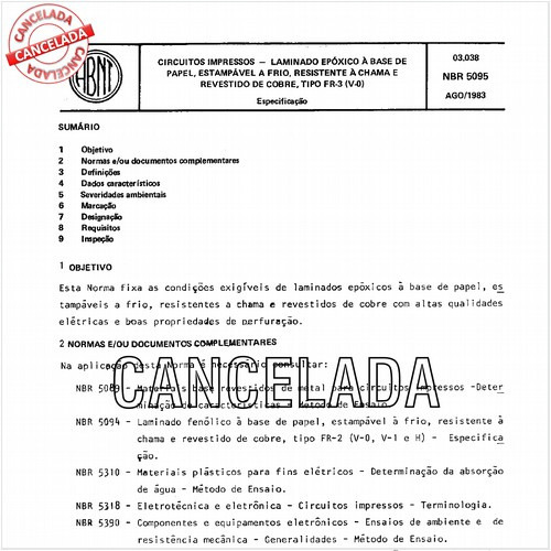 Circuitos impressos - Laminado epóxico à base de papel, estampável a frio, resistente à chama e revestido de cobre, tipo FR-3 (V-0)