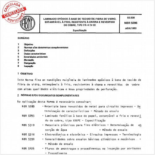 Laminado epóxico a base de tecido de fibra de vidro, estampável à frio, resistente a chama e revestido de cobre, tipo FR-4 (V-0)