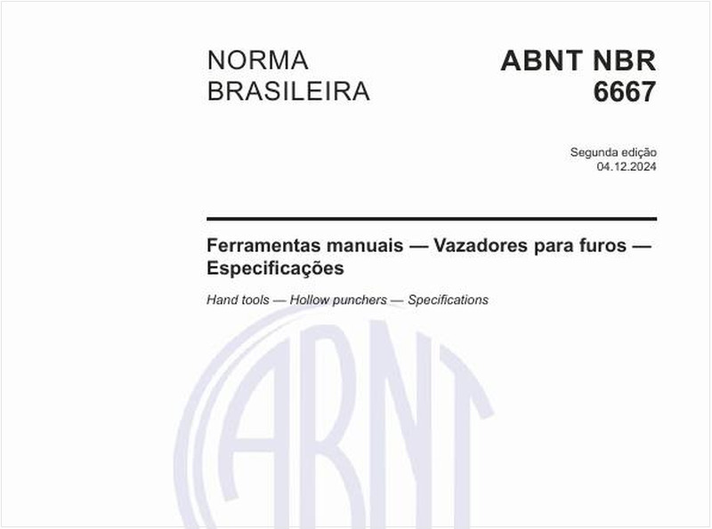 Ferramentas manuais — Vazadores para furos — Especificações