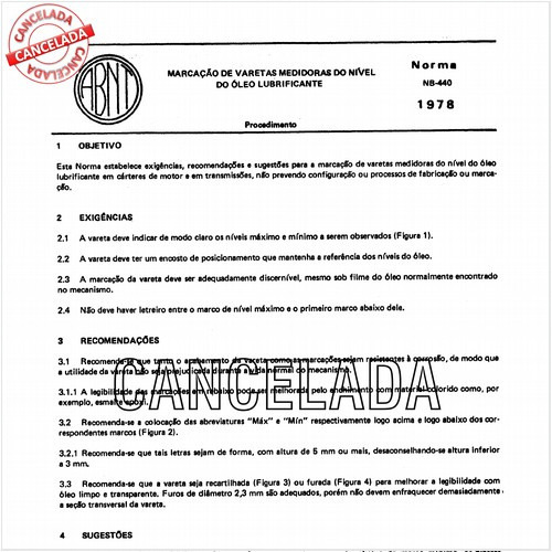 Marcação de varetas medidoras do nível do óleo lubrificante