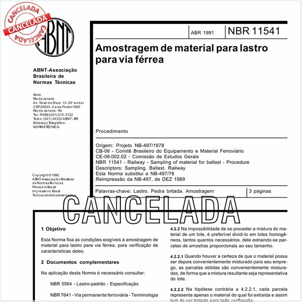 Amostragem de material para lastro para via férrea