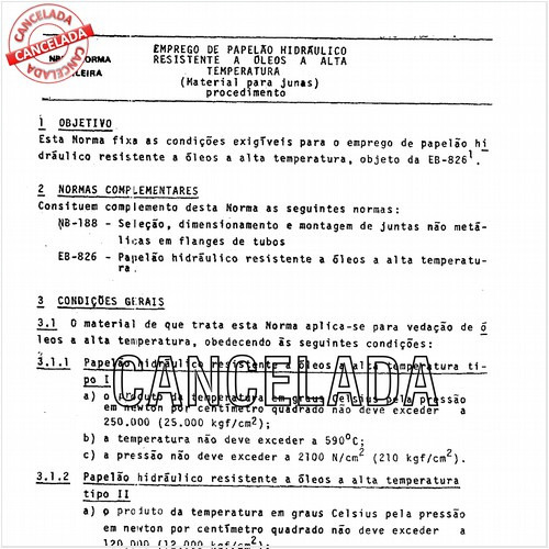 Emprego de papelão hidráulico resistente a óleos a alta temperatura (material para juntas)