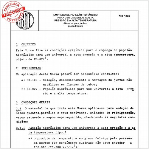 Emprego de papelão hidráulico para uso universal a alta pressão e a alta temperatura (material para juntas)