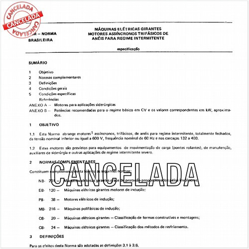 Máquinas elétricas girantes - Motores assíncronos trifásicos de anéis para regime intermitente