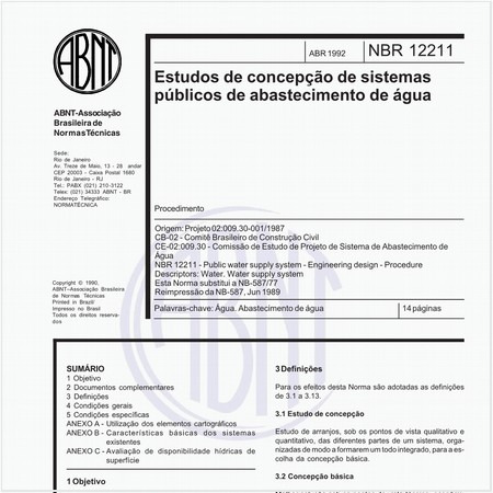 Estudos de concepção de sistemas públicos de abastecimento de água - Procedimento