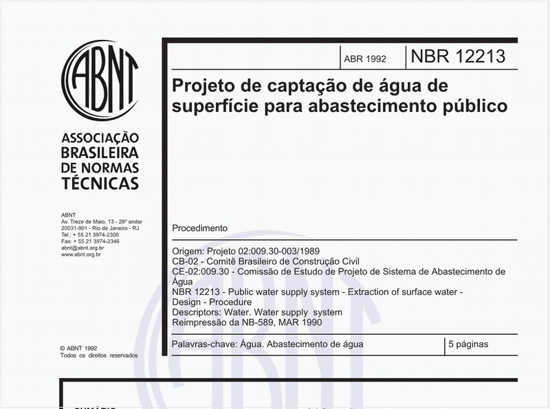 Projeto de captação de água de superfície para abastecimento público - Procedimento