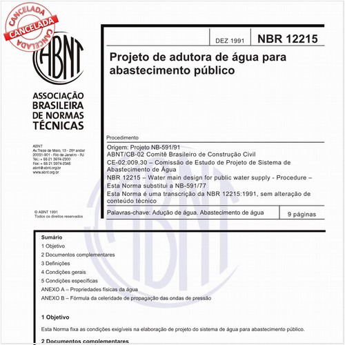 Projeto de adutora de água para abastecimento público