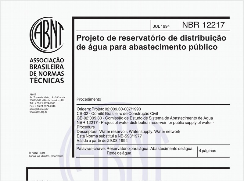 Projeto de reservatório de distribuição de água para abastecimento público - Procedimento