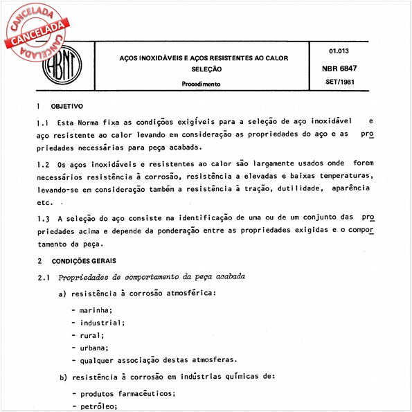 Aços inoxidáveis e aços resistentes ao calor - Seleção