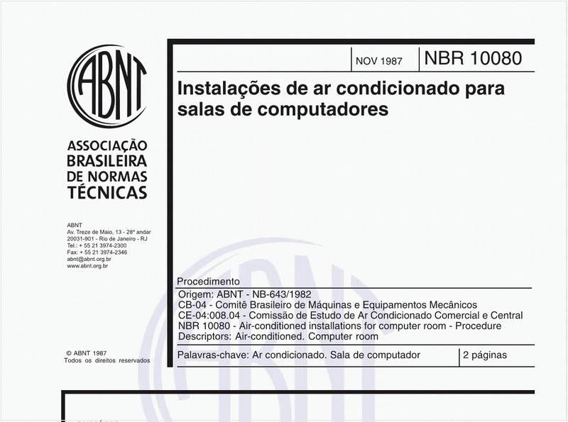 Instalações de ar-condicionado para salas de computadores - Procedimento