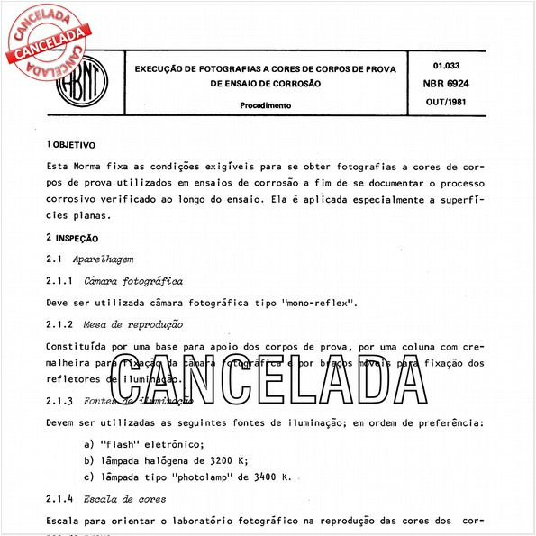 Execução de fotografias a cores de corpos-de-prova de ensaio de corrosão