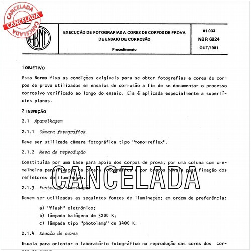 Execução de fotografias a cores de corpos-de-prova de ensaio de corrosão