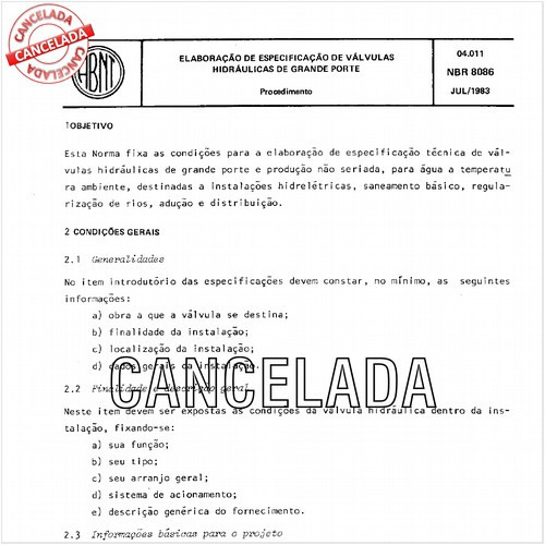 Elaboração de especificação de válvulas hidráulicas de grande porte