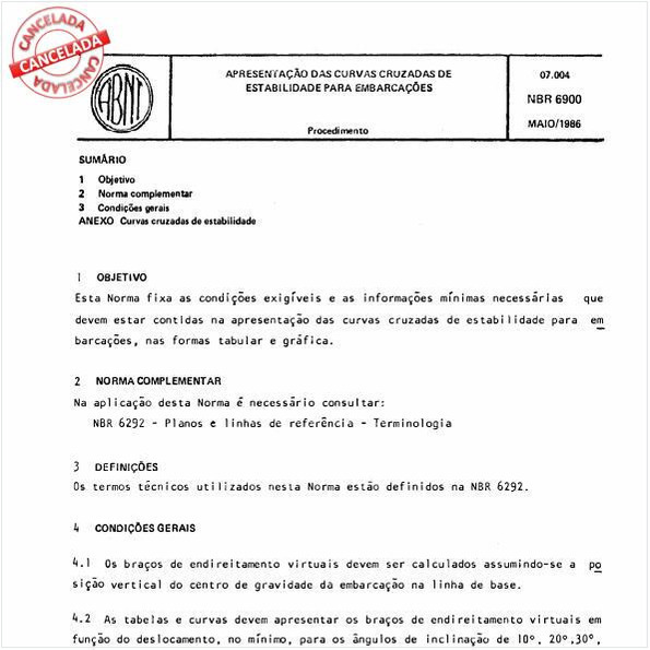 Apresentação das curvas cruzadas de estabilidade para embarcações