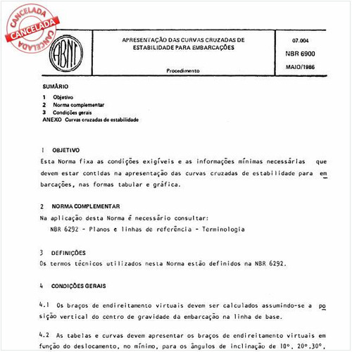 Apresentação das curvas cruzadas de estabilidade para embarcações