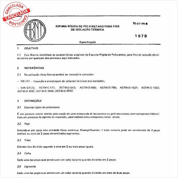 Espuma rígida de poliuretano para fins de isolação térmica - Especificação