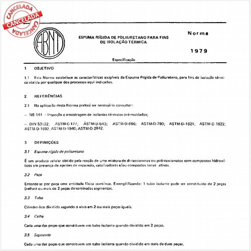 Espuma rígida de poliuretano para fins de isolação térmica - Especificação
