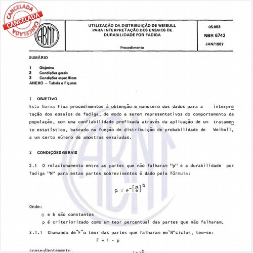 Utilização da distribuição de weibull para interpretação dos ensaios de durabilidade por fadiga