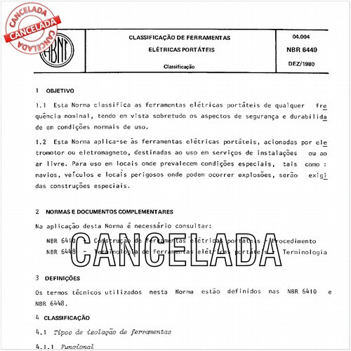 Classificação de ferramentas elétricas portáteis