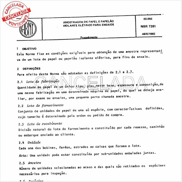 Amostragem de papel e papelão - Isolante elétrico para ensaios