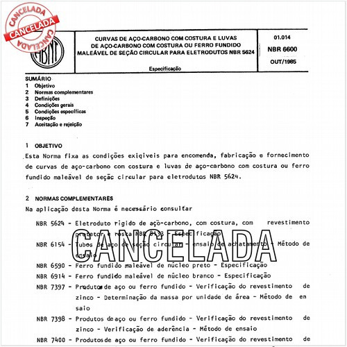 Curvas de aço-carbono com costura e luvas de aço-carbono com costura ou ferro fundido maleável de seção circular para eletrodutos NBR 5624