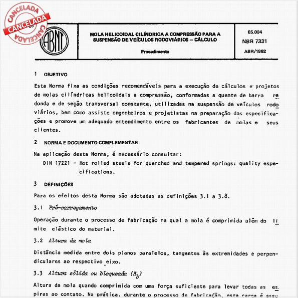 Mola helicoidal cilíndrica a compressão para a suspensão de veículos rodoviários - Cálculo